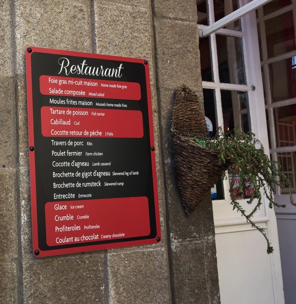 RESTAURATION : Panneaux menus à Saint-Malo